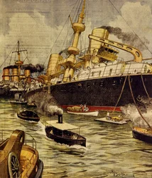 Andrea Doria-slagskibet gik på grund nær Gallipoli, af Achille Beltrame (1871-1945), fra La Domenica del Corriere
