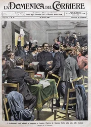 Maxim Gorkis ankomst til mødelokalet på kongressen i London efter revolutionen i 1905 i Rusland. Forside af La Domenica del Corriere fra 26/05/1907.