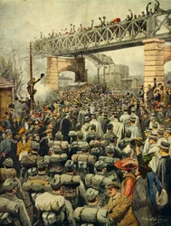 Triumferende tilbagevenden af italienske tropper fra Libyen i Milano, illustrator Achille Beltrame (1871-1945), fra La Domenica del Corriere, 26. januar 1913.