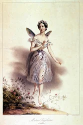Marie Taglioni (1804 - 1884), ballerina, repræsenteret i sylfid - Illustration af Achille Deveria (1800 - 1857)