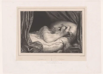 Pige sover på sengen Sommeil / Sleep (titel på objekt)