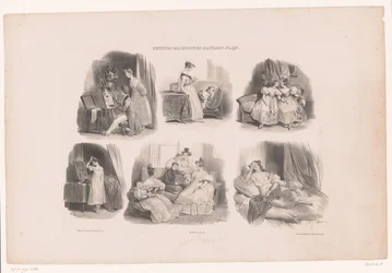 Seks forestillinger af unge kvinder i et interiør Små og varierede scener af Aubert (serietitel) Petites macédoines d