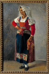 Portræt af en bonde nær Rom Maleri af Achille Michallon (1796-1822) 1800-tallet søn. 0,36x0,25 m