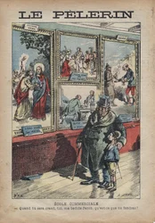 Tegnefilm antisemit af Achille Lemot for "Le-Pelerin"" fra september 1896 - Handelsskole: når du bliver en bevilling, du min ved siden af Jacob, hvad vil du dele?