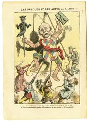 Illustration af Achille Lemot (1846-1909) i Le Pèlerin, 21/03/09 - Ord og gerninger - Antisemitisme, antimureri, England, Storbritannien, religion, tro, katolicisme - Georges Clemenceau, jøde, præster - Tingsliggørelse, reifikation