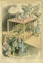 Illustration af Achille Lemot (1846-1909) i Le Pelerin, 21/04/07 - Kampen for livet - Socialisme, Radikal-socialisme - Animalisering