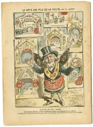 Illustration af Achille Lemot (1846-1909) i Le Pelerin, 23/09/06 - Enkens sønners drøm - Antimilitarisme, Religion Tro, Churches Cathedrales, Katolsk katolicisme - Laicisation af det religiøse rum, Laicisation Laicite Lay-love - Hiram