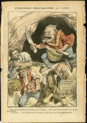 Illustration af Achille Lemot (1846-1909) i Le Pelerin, 07/01/06 - Næste fremmed - Landbrug, Kollektivisme, Socialisme - Arbejder, Bønder, Landmænd - Ogre/spise/sluge, Animalisering