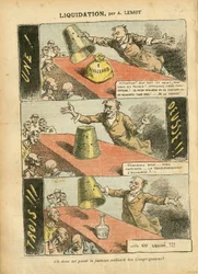 Illustration af Achille Lemot (1846-1909) i Le Pelerin, 23/06/07 - Likvidation - Spil, Religion Tro, Sølv, katolsk katolicisme - Milliard af menigheder - Honneteau