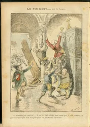 Illustration af Achille Lemot (1846-1909) i Le Pelerin, 25/02/06 - Antisemitisme, Religion Tro, katolsk katolicisme - Adskillelse af kirke og stat, opgørelser/reaktioner på opgørelser - jøde