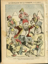 Illustration af Achille Lemot (1846-1909) i Le Pelerin, 25/10/08 - Tyrkiets depecage - Tyrkiet, Religion Tro, Balkan, Bulgarien, Bosnien-Hercegovina, Kreta, katolsk katolicisme - Abdul-Hamid II (1842-1918)