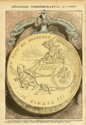 Illustration af Achille Lemot (1846-1909) i Le Pèlerin, 26/02/05 - Mindemedalje - Antimureri, Affaire des fiches, Venstreblokken - Émile Combes (1835-1921), Marianne - Gryde