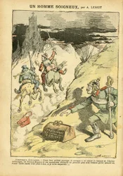 Illustration af Achille Lemot (1846-1909) i Le Pèlerin, 28/05/05 - En forsigtig mand - Antiklerikalisme, sociale spørgsmål, kolonisering, kolonialisme, frimureri, Orienten, religion, tro, Venstreblokken, socialisme, protektorat for østromersk katolicisme