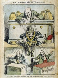 Pengenes magt, der manipulerer frimureren, der manipulerer de valgte repræsentanter for senatet og forsamlingen - af Lemot, i "" Le Pelerin""