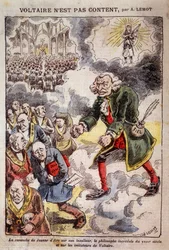 Voltaire er ikke tilfreds med Achille Lemot (1846-1909) - Karikatur over frimurerne - i “Pèlerin”, 25/04/1909