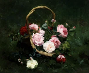 Roser i en kurv. Maleri af Achille Theodore Cesbron (1849-1913, Frankrig) Privat samling