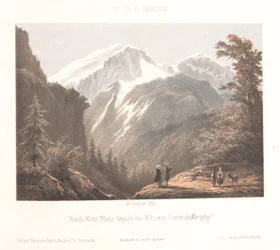 Udsigt over Mer-de-Glace gletsjeren La Mer de glace et le Montanvert (titel på objekt) Memory of Chamonix-Mont-Blanc (serietitel) Museum du Mont-Blanc (serietitel på objekt)