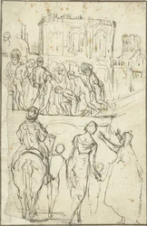 Tysk: Josephus wird von Nicanor vor Kaiser Vespasianus geführt Josephus ledes af Nicanor før kejser Vespasian