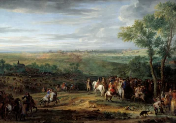 Ankomst fra Lous XIV til lejren foran Maestricht (nuværende by Maastricht) i juni 1673. Maleri af Adam Francois Van Der Meulen (1632-1690)