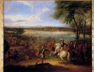 The Passage of the Rhine af Louis XIV (1638-1715) before Tolhuis 12/07/1672 Maleri af Adam Frans Van der Meulen (1632-1690) Søn. 0,6x0,7 m