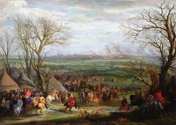 The Siege of Cambrai af Louis XIV, konge af Frankrig og Navarra, i 1677 (olie på lærred)
