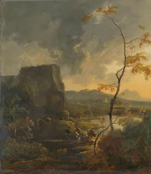 Italiensk landskab med gammel tempietto