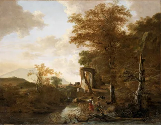 Landskab med buet port (Landskab med stenport og dam)