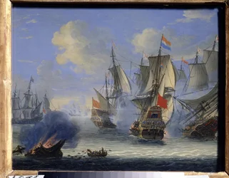 Søslag (Et søslag). Maleri af Adam Silo (1674-1757). Olie på lærred, 25 x 33,5 cm. Hollandsk kunst, barokkunst. Statens kunstmuseum, Tula (eller Tolan).