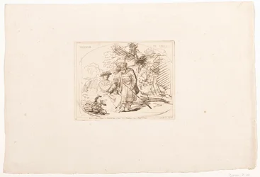 Juda giver Tamar sin signetring Tamar et Judas (titel på objekt) Seks tryk efter tegninger af Rembrandt, opbevaret i Hofbibliothek i Wien (serietitel) Six estampes gravées d