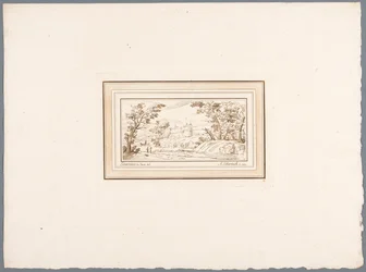 Flodlandskab med muren af ​​en fæstning Tryk efter tegninger af Guercino opbevaret i Hofbibliothek i Wien (serietitel) Recueil d