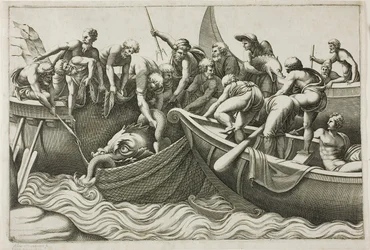Fiskere, der fanger et havmonster