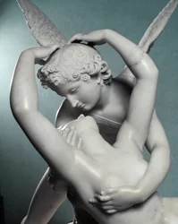 Kærlighed og psyke detalje. Marmorskulptur af Adamo Tadolini (1788-1868), baseret på værket af Antonio Canova (1757-1822) lavet i 1787-1793. Villa Carlotta, Tremezzo