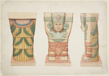 Karyatid fra det ydre kammer, Temple A, boldbane, Chichen Itza (akvarel)