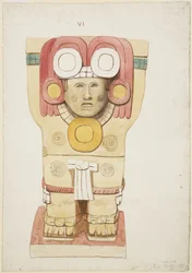 Karyatid fra det ydre kammer, Temple A, boldbane, Chichen Itza, Mexico (akvarel)