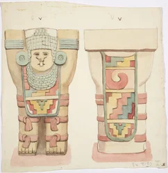 Karyatid fra det ydre kammer, Temple A, boldbane, Chichen Itza, Mexico (akvarel)