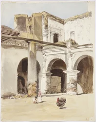 Ruin - gammelt hus i Chalchicomula, Puebla State, Mexico (akvarel)