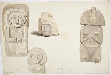 Stenstatuer fra Papantla, Mexico (akvarel)