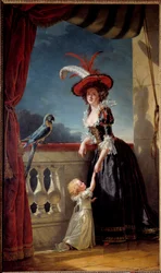 Helportræt af Louise Élisabeth af Frankrig, datter af Ludvig 15., hertuginde af Parma (1727-1759), og hendes søn Don Ferdinand (1751-1802). Maleri af Adélaïde Labille-Guiard (1749-1803), 1788. H. 2,72 x 1,6 m