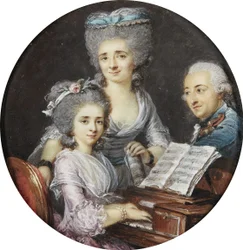 Adelaide Labille-Guiard - Portræt af en mor og far med deres datter ved et cembalo