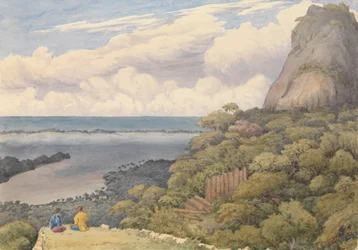 "Bora bora [Samfundsøerne], fra et ødelagt indfødt fort over hovedbyen på østsiden af øen, 5. september 1849