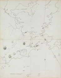 Kort over havnen i Rio de Janeiro, Brasilien, ca. 1849 (pen, blæk)