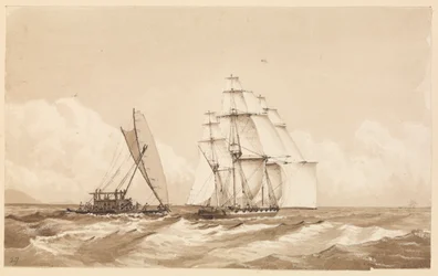 Dobbelt kano ud for Moalu, Feejee-øerne, 26. september 1849 [Fiji].