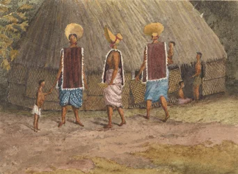 Søndagshuer på Navigators Islands (Samoa), Apia Bay, 14. september 1849 (akvarel)