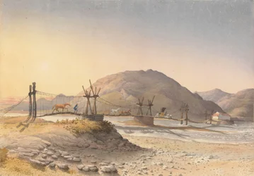 "Hængebro af skindstropper (men repareret med kæde) over Maypu, fem mil syd for Santiago, Chile, 11. januar 1851