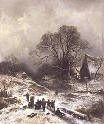 Børn leger i sneen