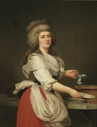 Adelaide Augie (eller Auguier), stuepige hos dronningen som malkepige på Trianon - Madame Adelaide Aughie, veninde af dronning Marie Antoinette, som mejerist i Trianon, af Wertmuller, Adolf Ulrik (1751-1811). olie på lærred