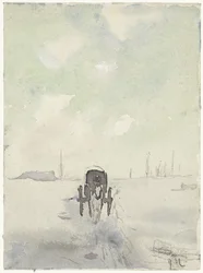 Vinterlandskab med hest og vogn
