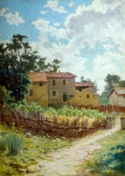 Toscansk landskab af Adolfo Belimbau (1845-1938), olie på lærred, 44x31 cm