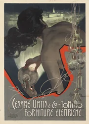 Reklameplakat fremstillet for det italienske belysningsfirma Cesare Urtis & Co. i Torino, 1889