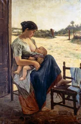 Maternity, af Adolfo Tommasi (1851-1933), olie på lærred